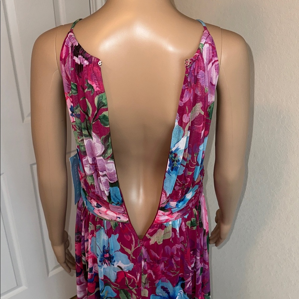 NWT London Times Floral Halter Maxi Dress in Magenta and Blue Size 6 - Picture 6 of 15